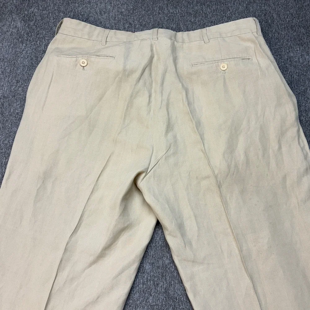 Polo Ralph Lauren Mens 36x27.5 Beige Linen Silk Blend Flat Front Trousers Pants
